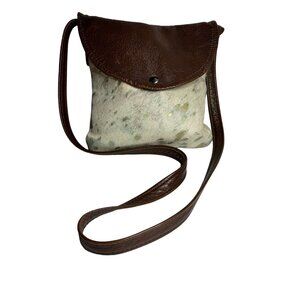 Cowhide Small Crossbody Purse Brown Gold Accents Hand Made In The USA
